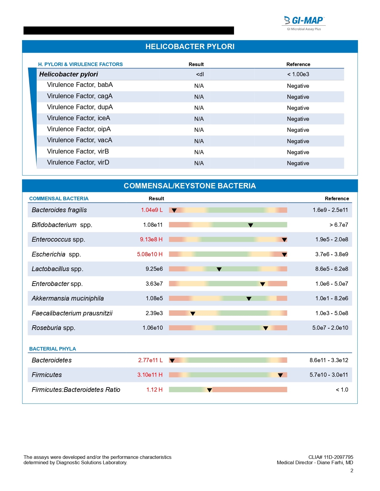 GI-MAP test report — H. Pylori & Commensal Bacteria